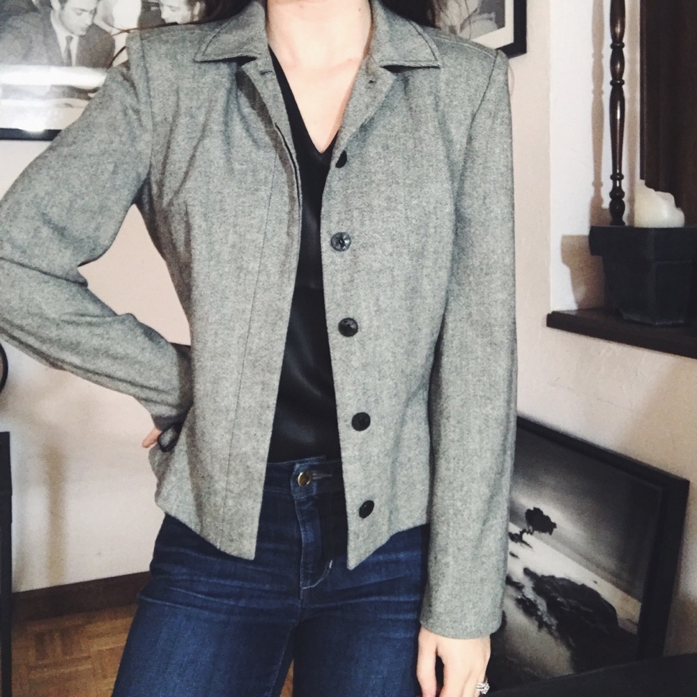 ANN TAYLOR • tropical wool grey blazer